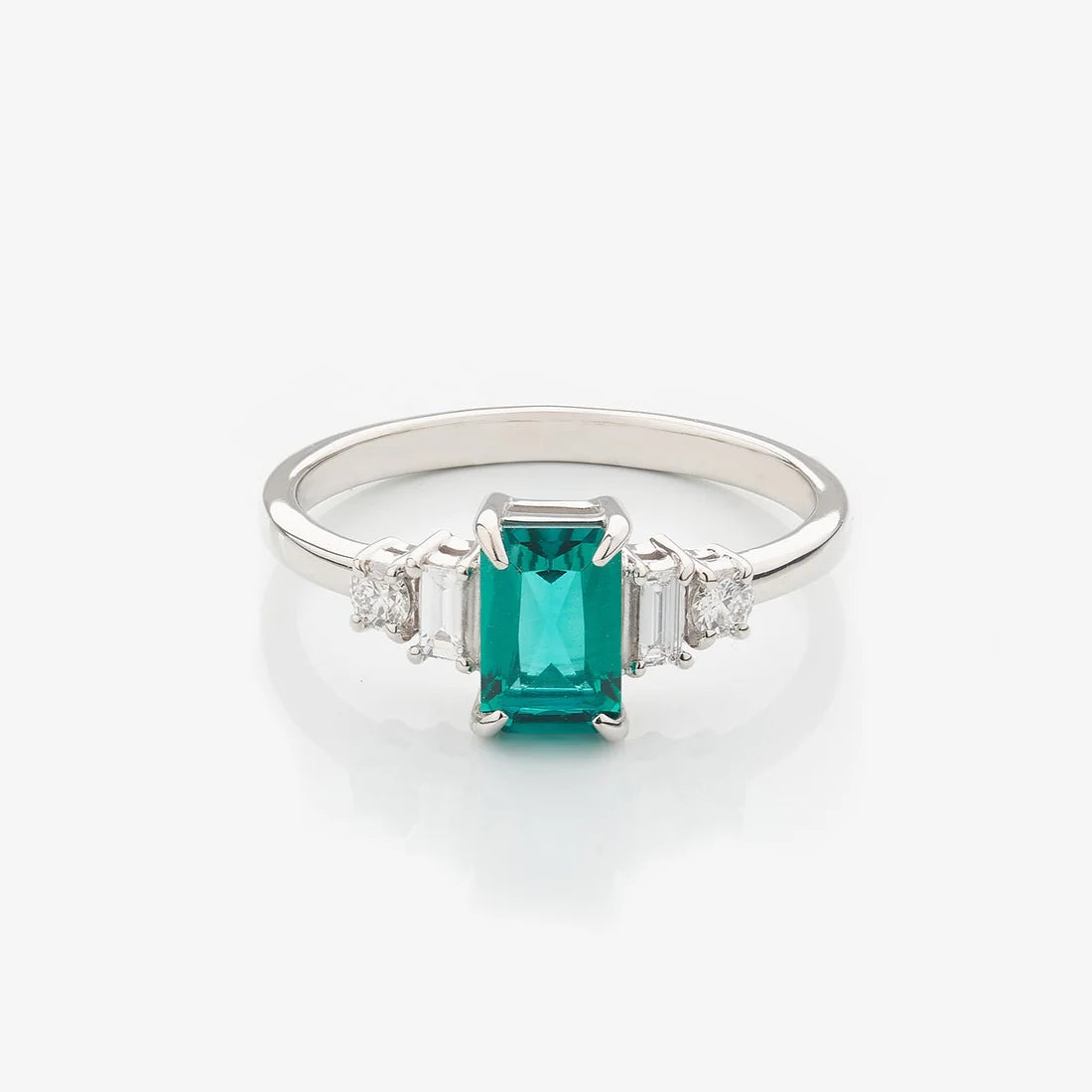 Gold Ring with Emerald cut Emerald and Diamonds