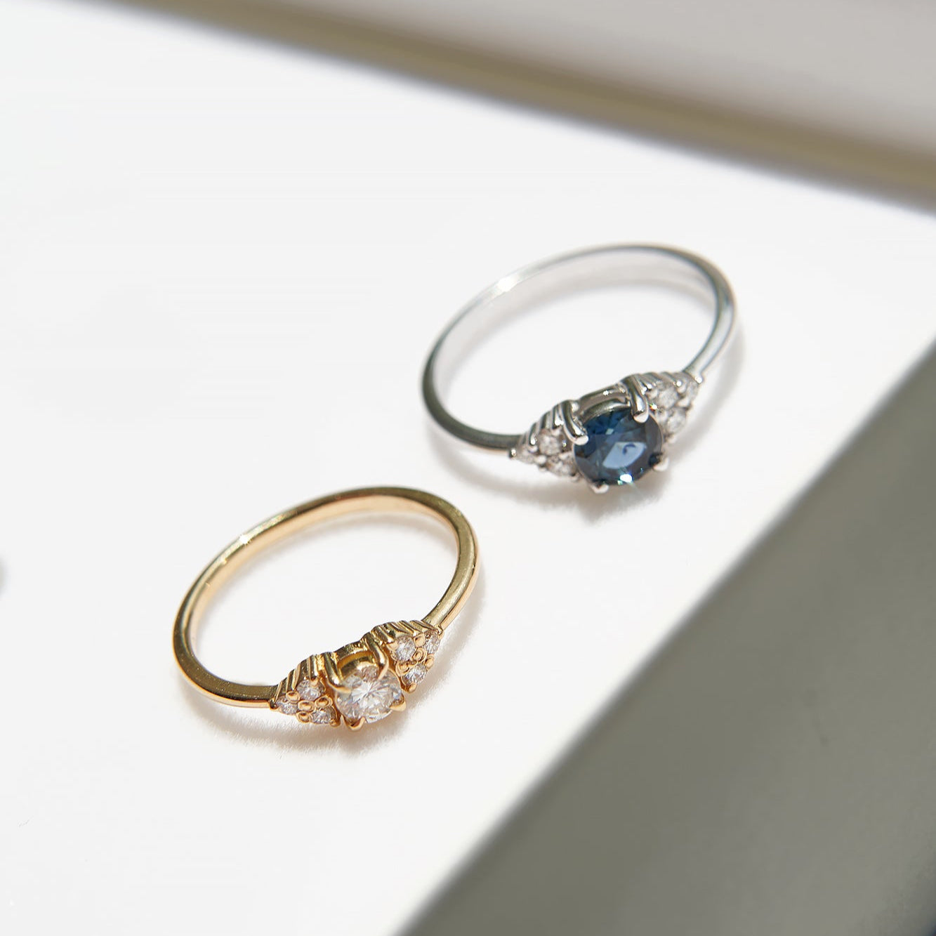 Gold Ring with Round Sapphire and Diamonds