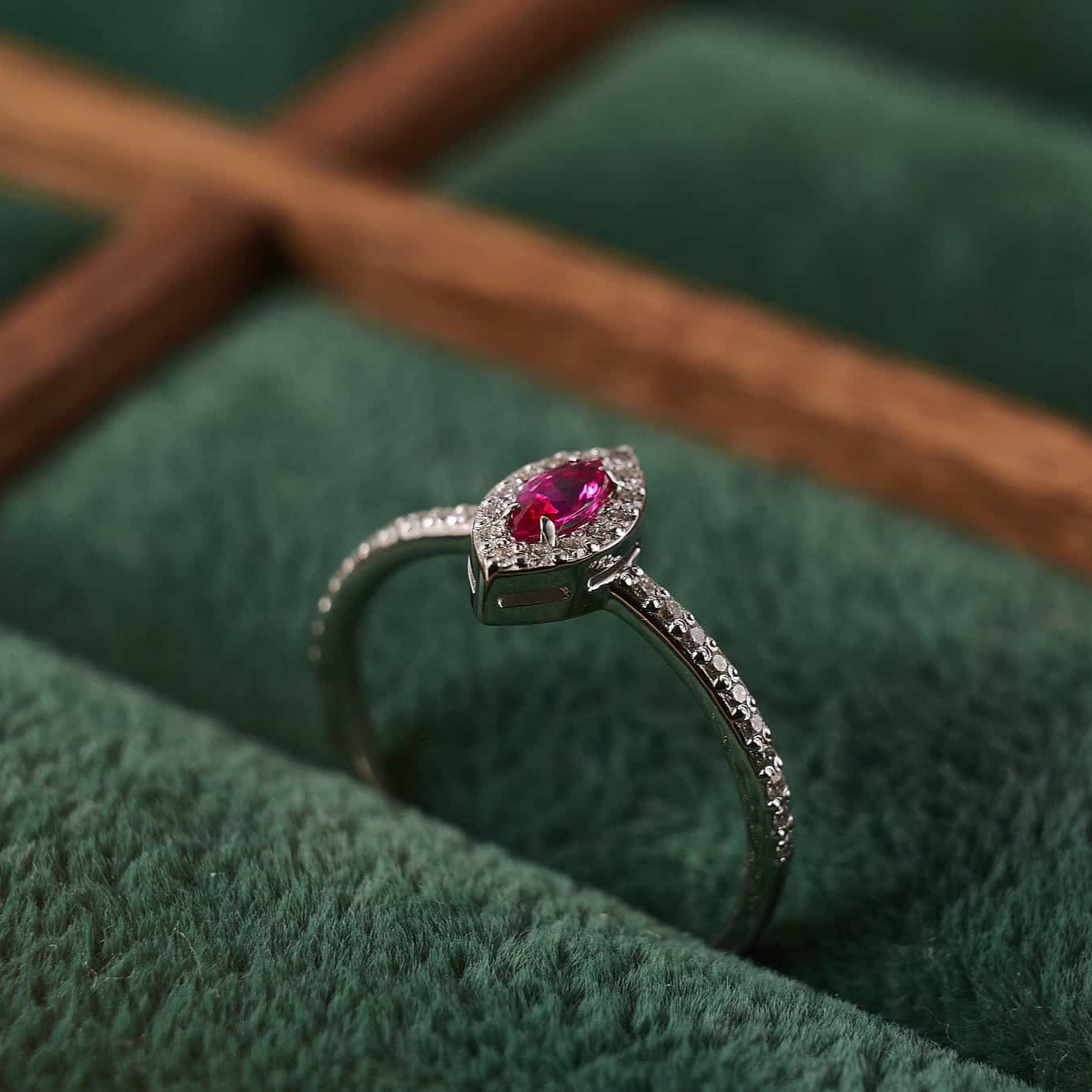 Gold Ring with Marquise Ruby and Diamonds