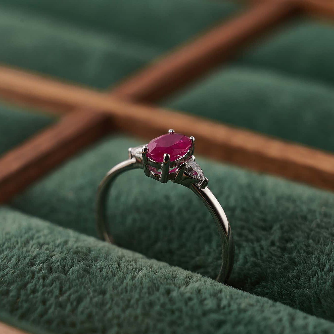Gold Ring with Oval Ruby and Diamonds