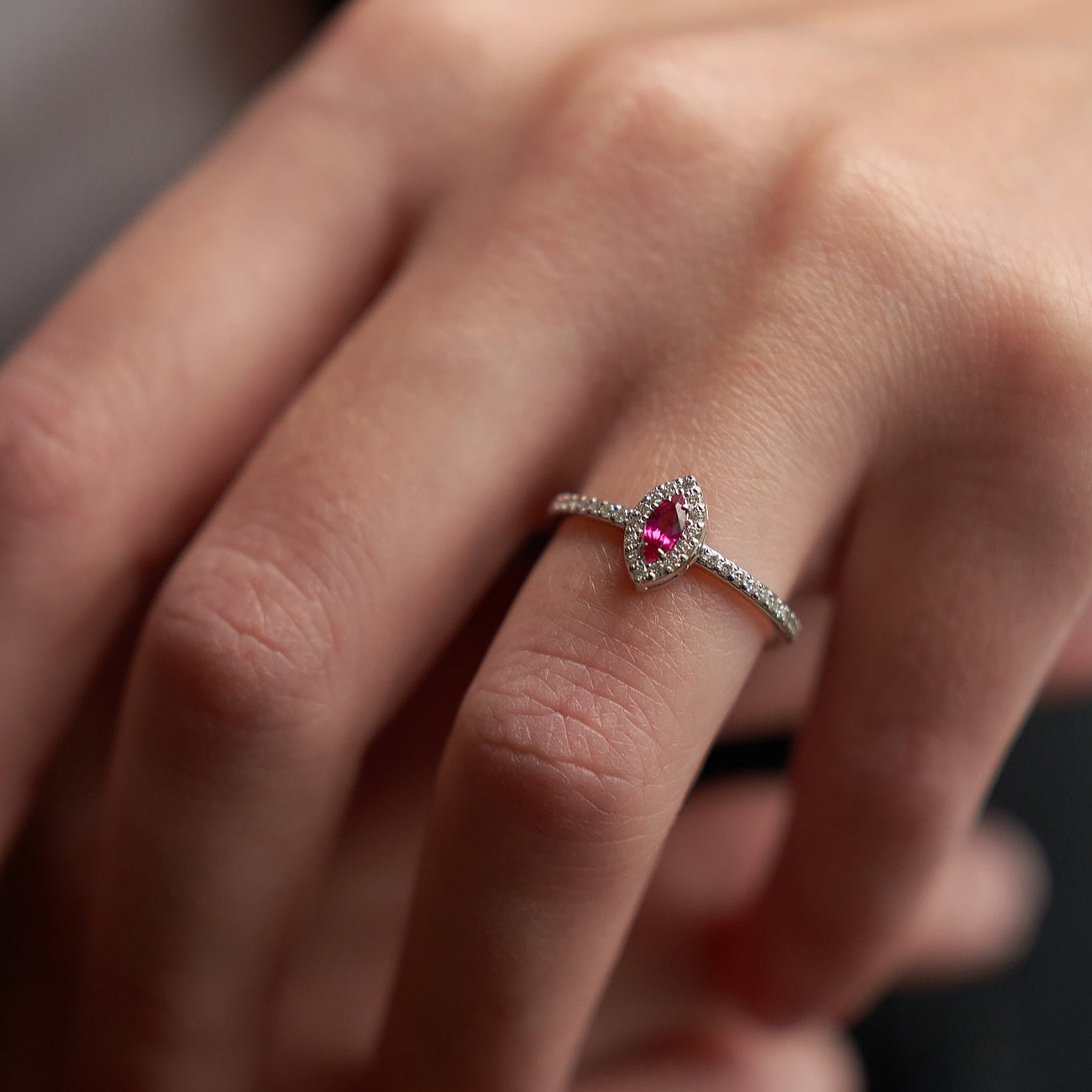 Gold Ring with Marquise Ruby and Diamonds