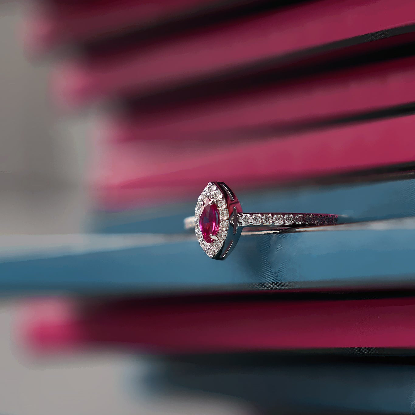 Gold Ring with Marquise Ruby and Diamonds