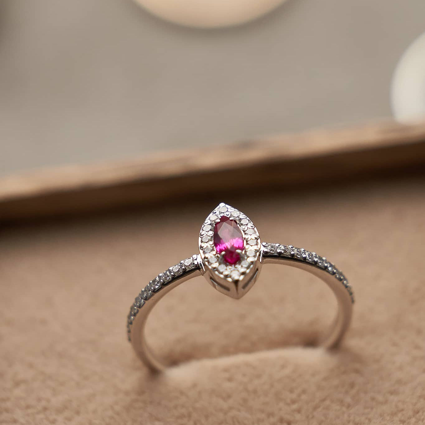 Gold Ring with Marquise Ruby and Diamonds