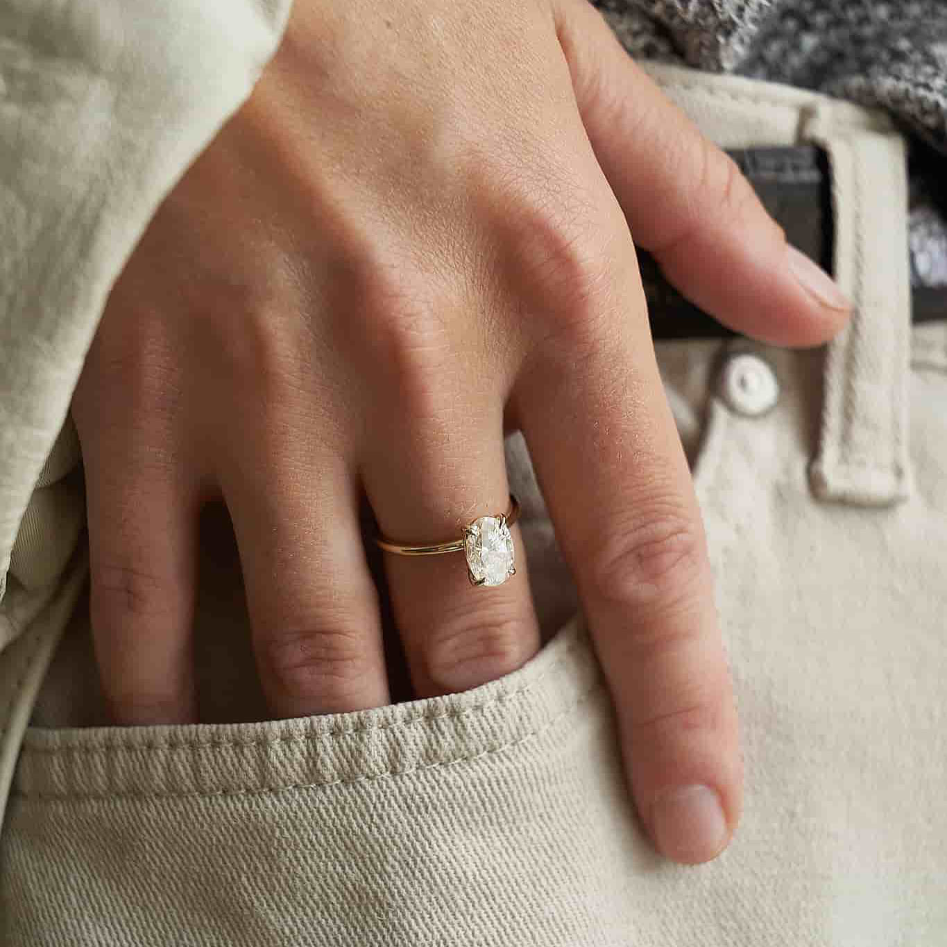 Gold Ring with Oval Diamond 2 ct