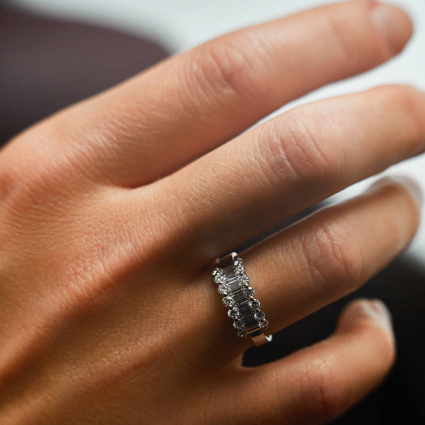 Gold Ring with Baguette & Round Diamonds