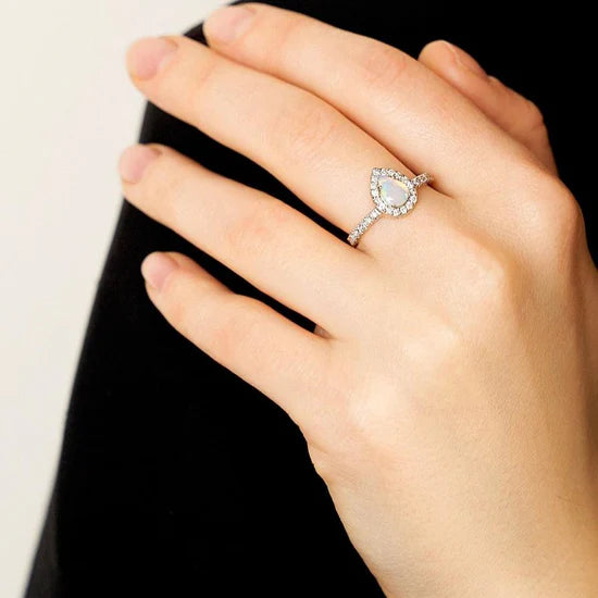 Gold Ring with Pear Opal and Diamonds